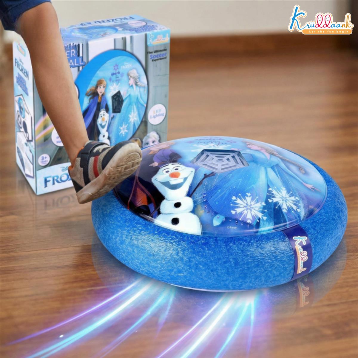Frozen Theme Hover Football - LED Light Up Air Soccer Ball with Soft Foam Bumpers - Disney Elsa & Anna Indoor Sports Toy for Kids Boys & Girls, Glides on Smooth Surfaces, Safe Active Play