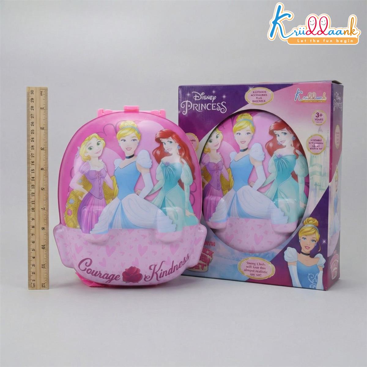 Kriiddaank Princess Backpack Kitchen Set for Kids - 21 Pcs Pretend Play Cooking Toy with Music, Portable Travel Carry Case Playset for Girls 3+ Years Old (Pink, Non-Electric)