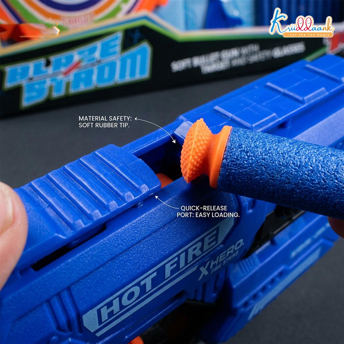 Kriiddaank X Hero Soft Bullet Blaster Gun Toy for Kids with 10 Foam Darts, Target Board, and Safety Glasses | Long Range Single-Shot Shooting Playset | Ideal Gift for Boys & Girls 3+ Years