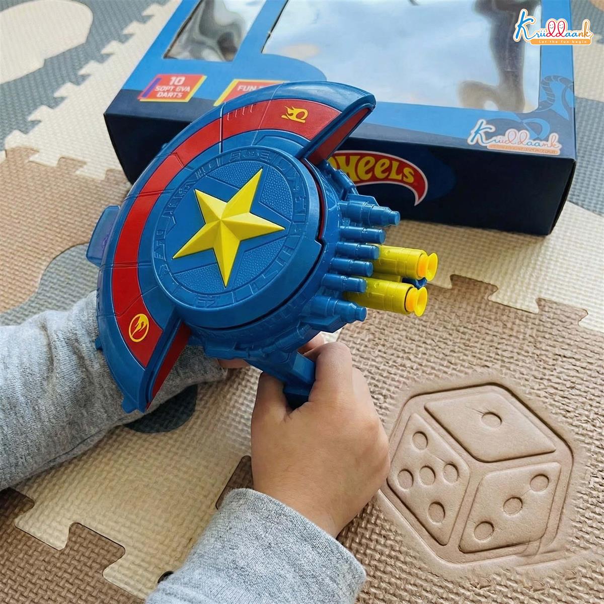 Hot Wheels Shield Striker Dart Blaster Toy for Kids 6+ Years - Includes 10 EVA Soft Foam Darts - Safe, Pull-Back Action Gun for Engaging & Interactive Play - Multicolor