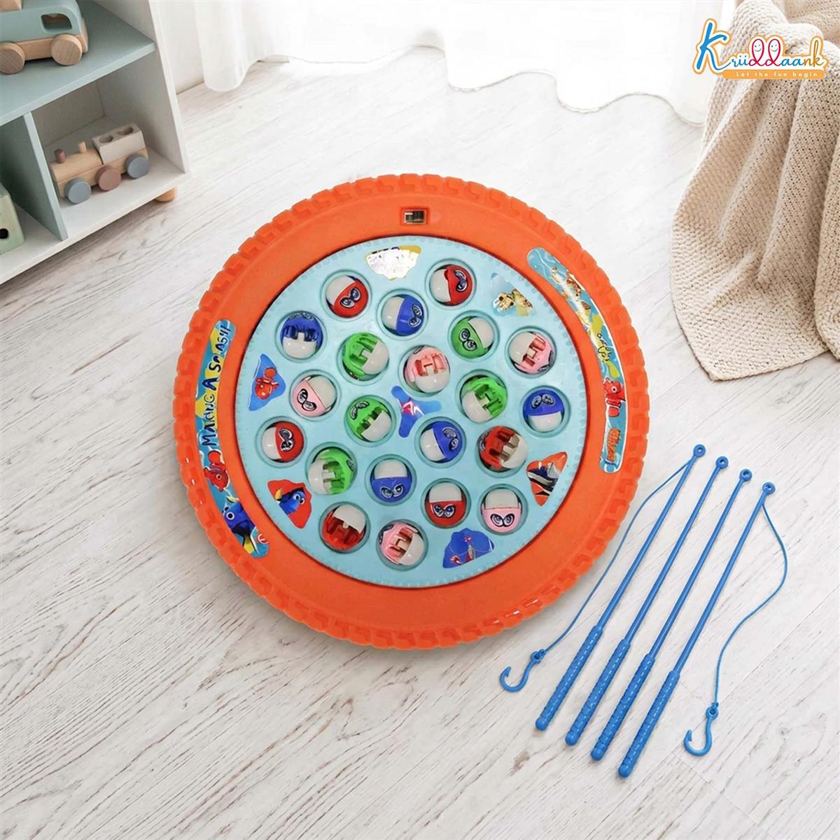 Kriiddaank Nemo Theme Musical Fishing Game - Battery Operated Rotating Board with 21 Fishes & 4 Fishing Poles - Educational & Interactive Learning Toy for Kids Ages 3+ (Multicolor)
