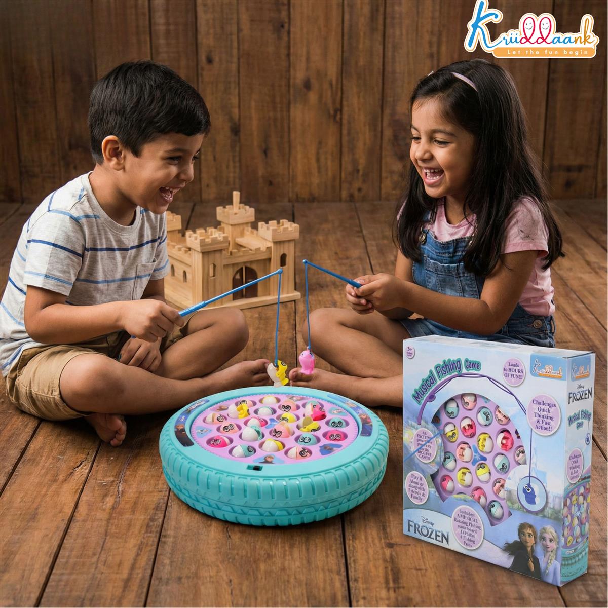 Frozen Musical Fishing Game for Kids - Battery Operated Rotating Toy with 21 Fish & 4 Fishing Poles | Educational & Interactive Learning Toy for Boys & Girls Ages 3+ | Turkish Blue