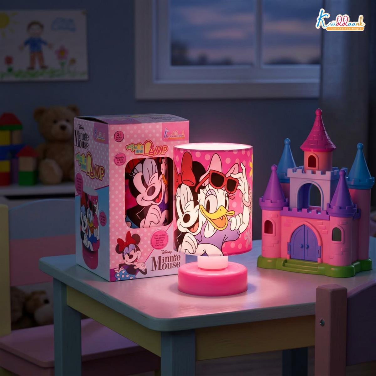 Minnie Mouse Themed Table Lamp for Kids - Push & Glow Night Light, Portable Battery Operated Bedside Lamp for Girls' Bedroom, Nursery Decor & Birthday Gift, Lightweight & Safe for Ages 3+