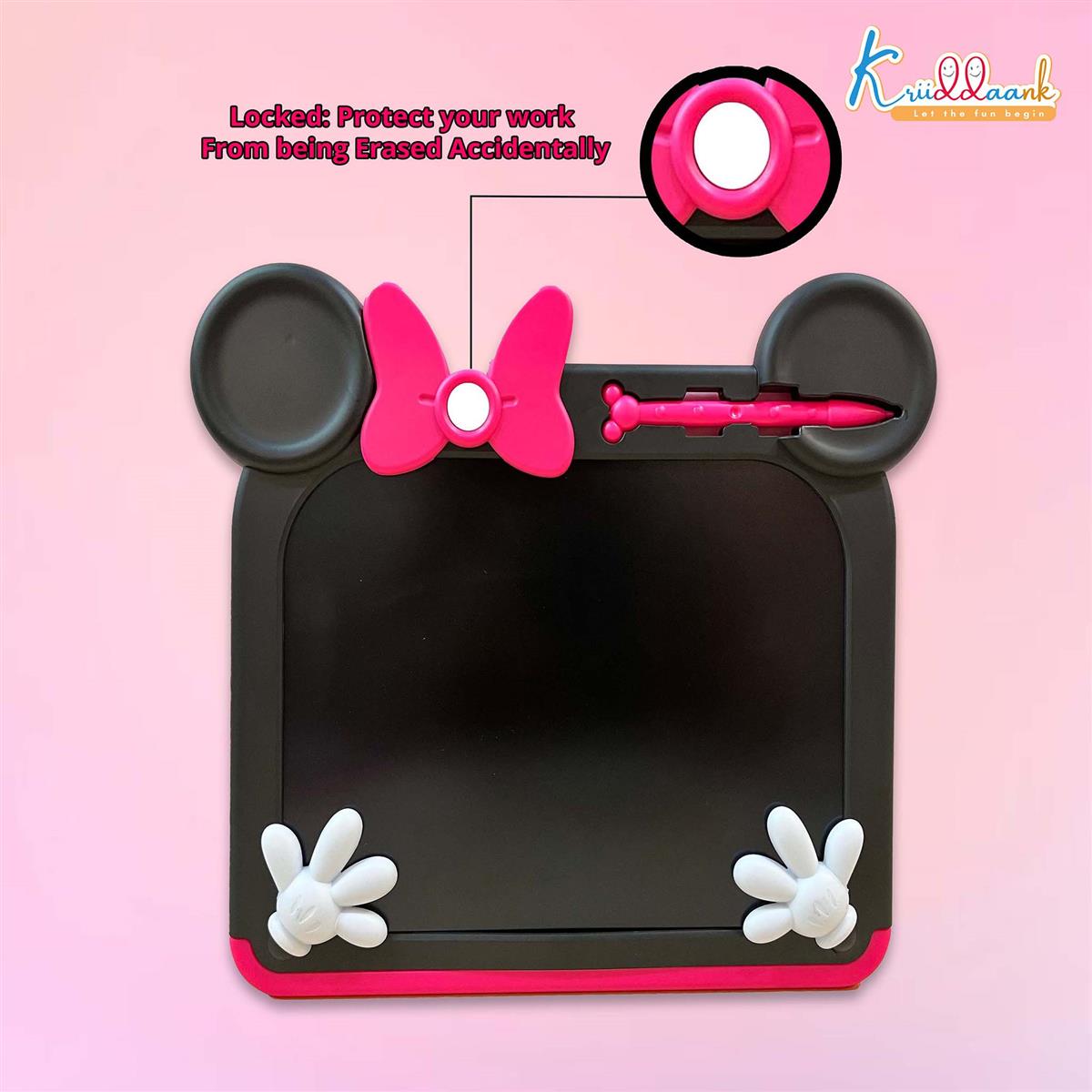 Kriiddaank Minnie 9 Inch LCD Writing Magic Tablet, Electronic Drawing Pad & Doodle Board for Kids, Preschool Educational Toy & Travel Game for Girls & Boys, Birthday Gift for Ages 3-9 (Pink)