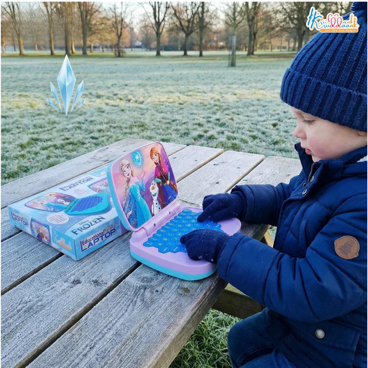 Frozen Theme Educational Laptop for Kids â€“ Screen-Free Learning Toy for Preschoolers, Interactive Alphabet & Number Pronunciation Computer, Safe & Durable Early Education Toy for Ages 3+, Turkish Blue