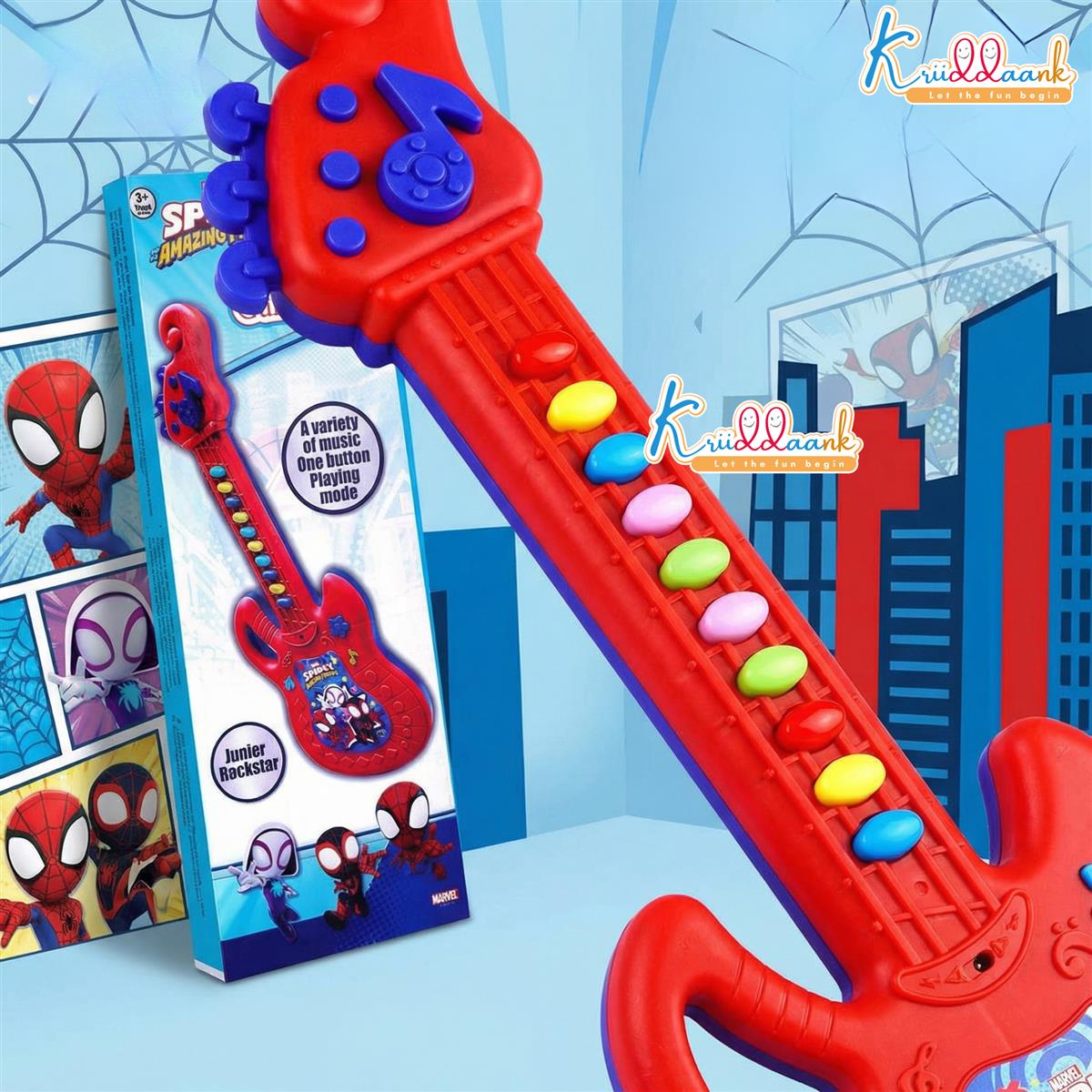 Spiderman Musical Guitar for Toddlers - Junior Rockstar Sing-Along Karaoke Toy with Built-in Music & Lights, Educational Electronic Play Instrument for Kids 3+ Years Old, Blue