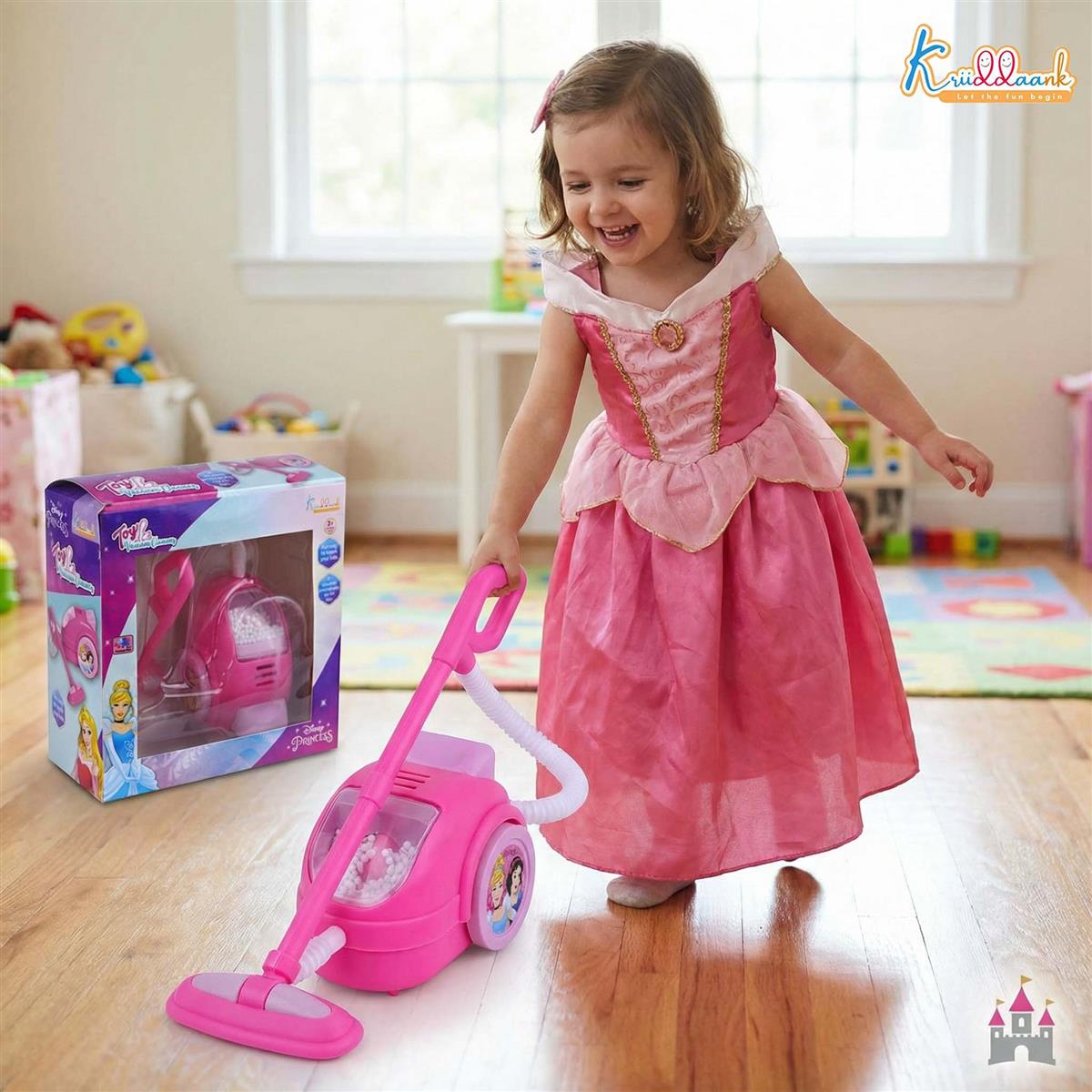 Disney Princess Toy Vacuum Cleaner for Kids - Educational Pretend Play Cleaning Set with Lights, Battery Operated Housekeeping Toy for Toddlers and Girls Age 3+, Pink