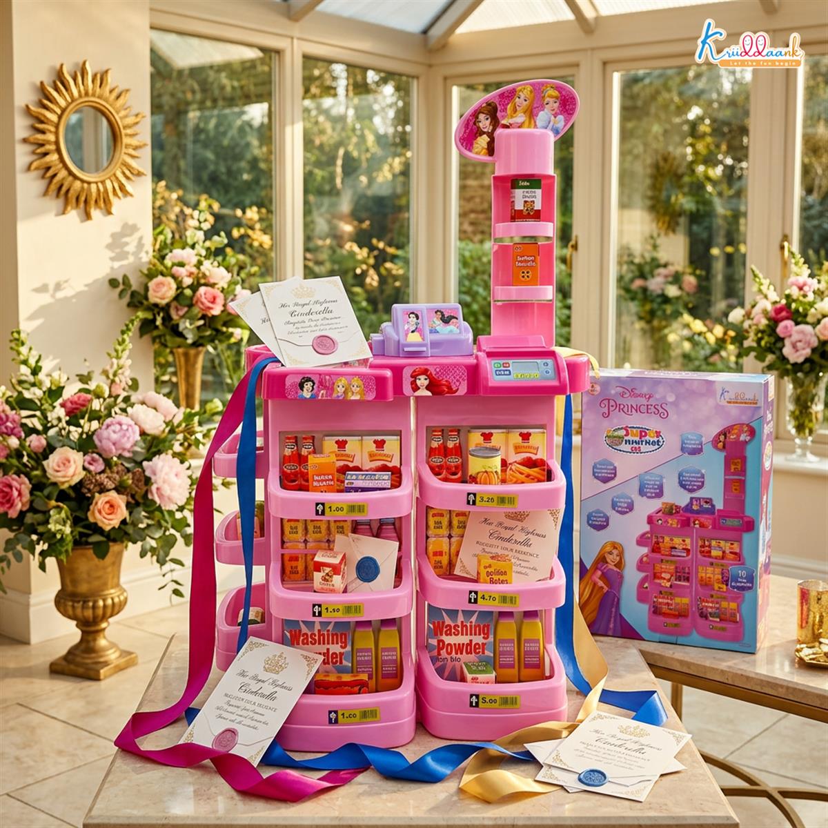 Disney Princess Theme Supermarket Set for Girls 5+ Years - Interactive Cash Register with Scanner, Sound & Music, Conveyor Belt & 19 Grocery Accessories - Pink Pretend Play Grocery Store Toy