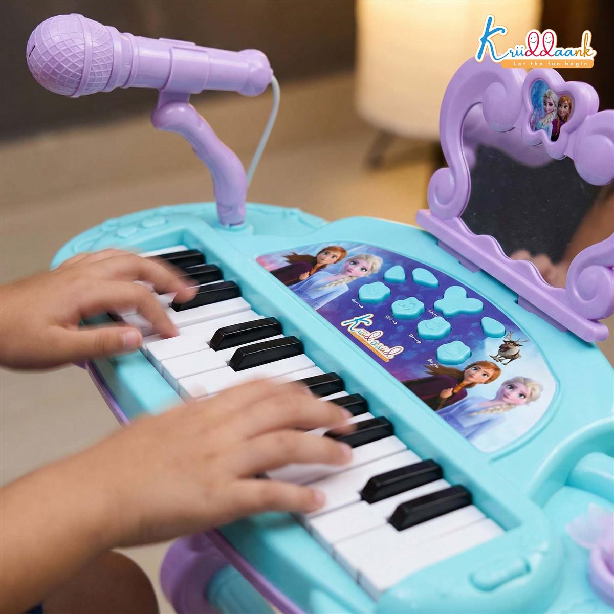 Frozen-Themed Little Pianist Keyboard with Microphone & Stool - 25 Built-in Tunes, Karaoke Function, MP3 Connectivity - Educational Musical Toy for Girls & Toddlers Age 3+ (Turkish Blue)
