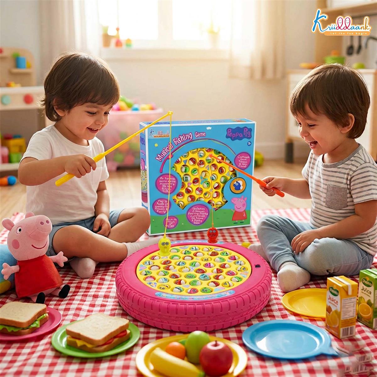 Hasbro Peppa Pig Musical Fishing Board Game - Rotating Pond with 45 Fishes & 4 Poles - Educational Pink Magnetic Toy for Kids 3+ Years - Interactive Fast-Action Game for 1-4 Players
