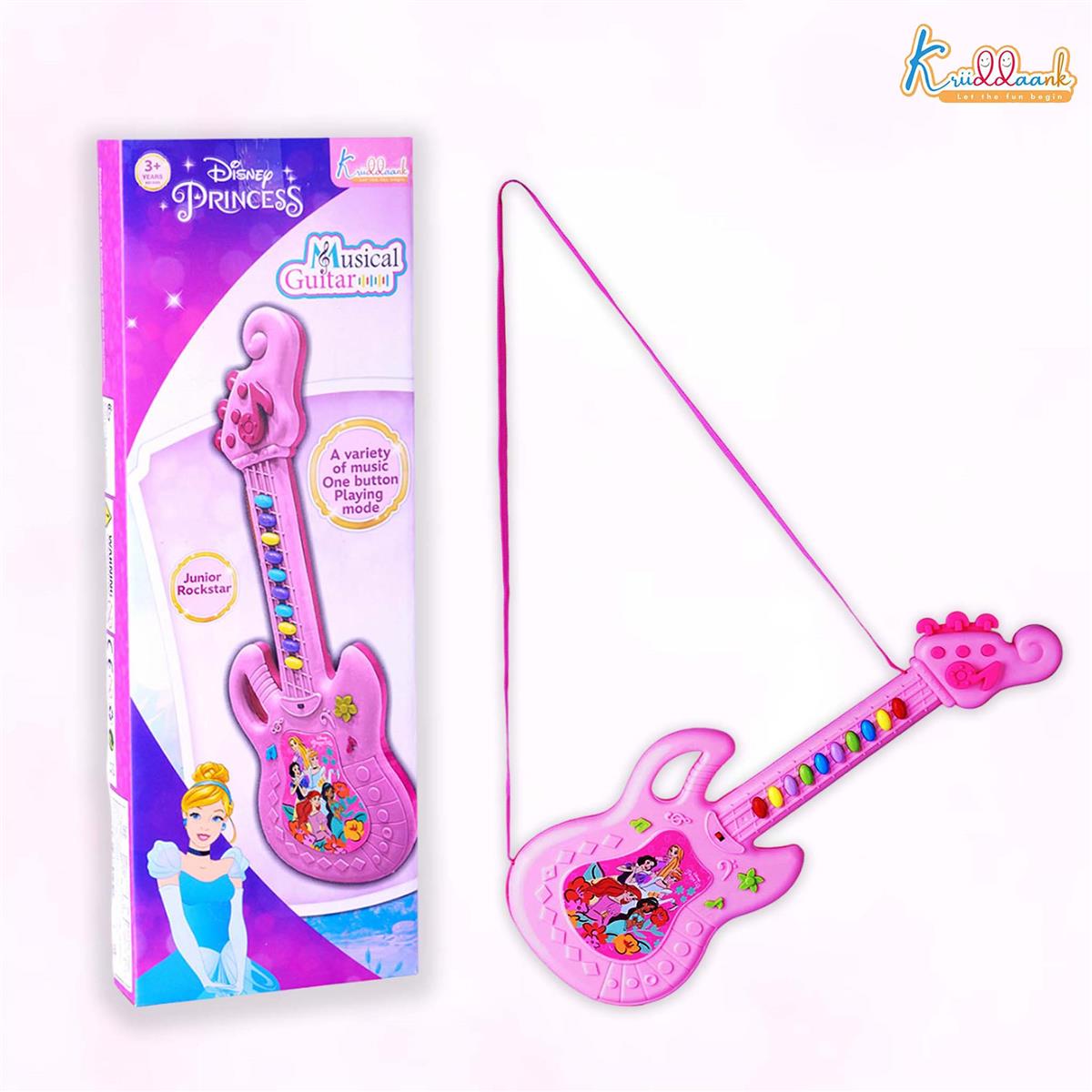 Disney Princess Musical Guitar for Toddlers - Sing-Along Karaoke Junior Music Toy with Built-in Tones - Pink Rockstar Interactive Toy Guitar for Girls Ages 3+ - Safe & Educational Birthday Gift