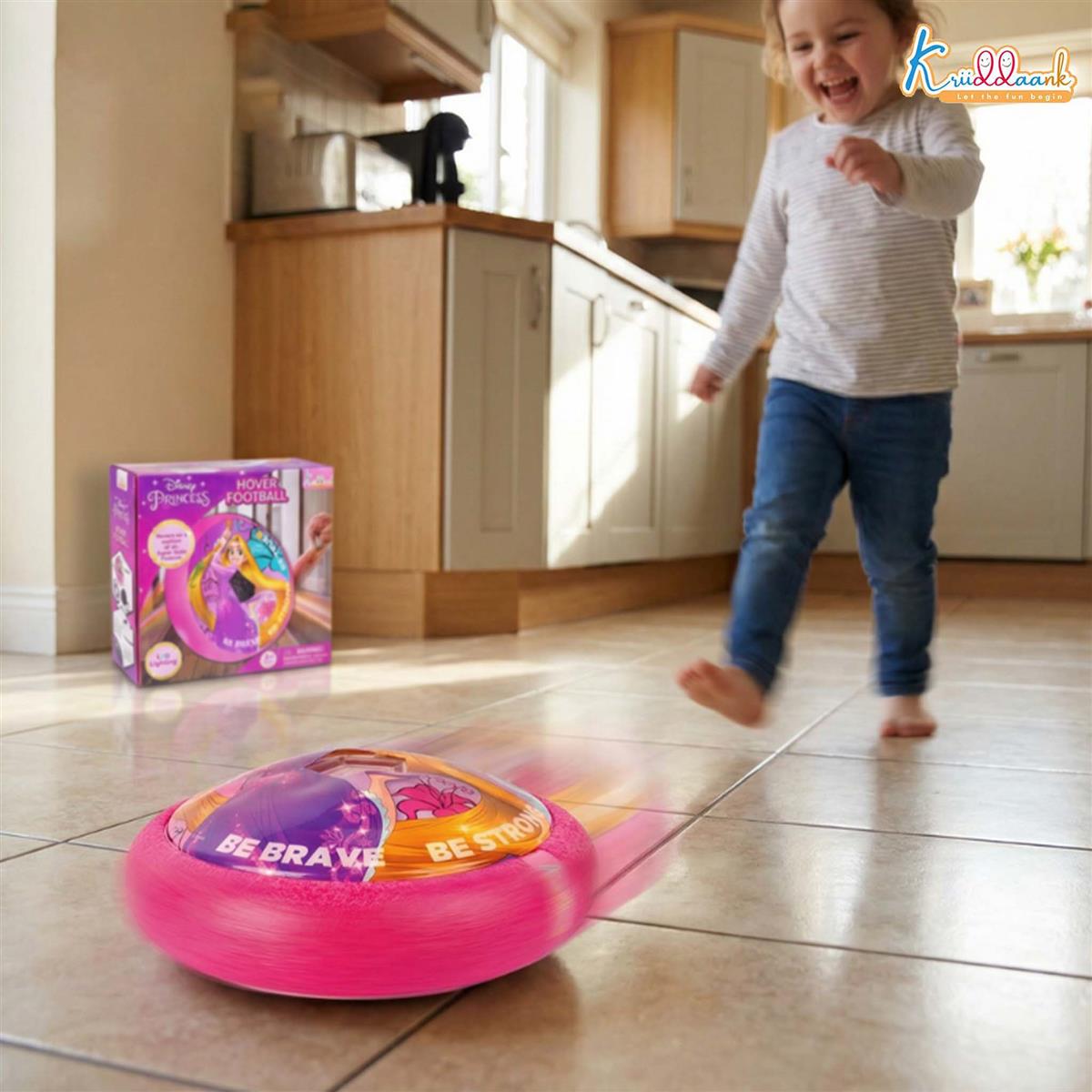 Disney Princess Hover Football - Indoor Air Power Soccer Ball with LED Lights & Foam Bumper - Pink Gliding Toy for Kids, Safe Smooth Surface Play, Birthday Gift for Girls Ages 3+