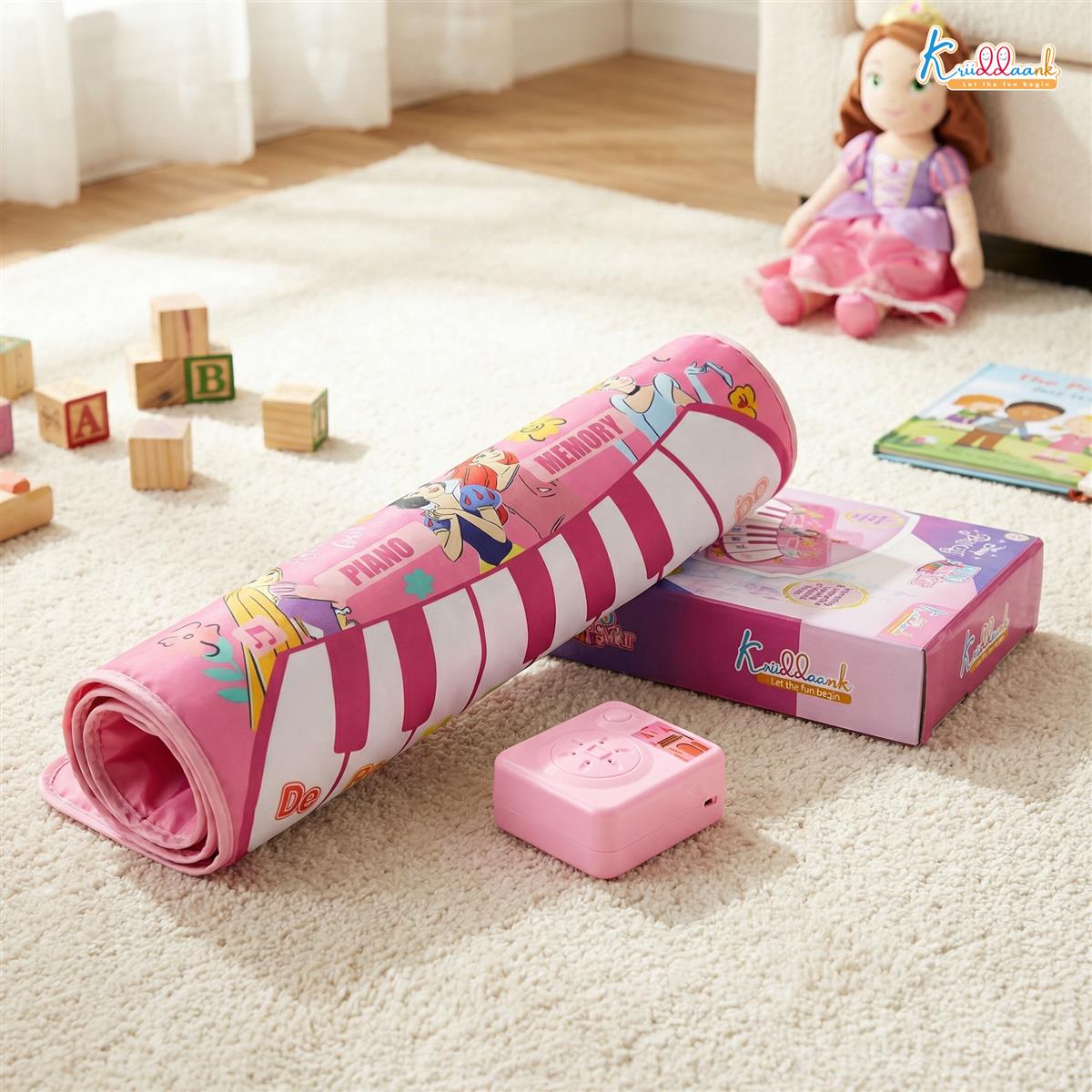 Disney Princess Portable Piano Music Mat for Kids | 8 Keys & Interactive Sounds Roll-Up Floor Mat | Educational Musical Toy for Girls 3+ Years | Lightweight & Foldable Playmat