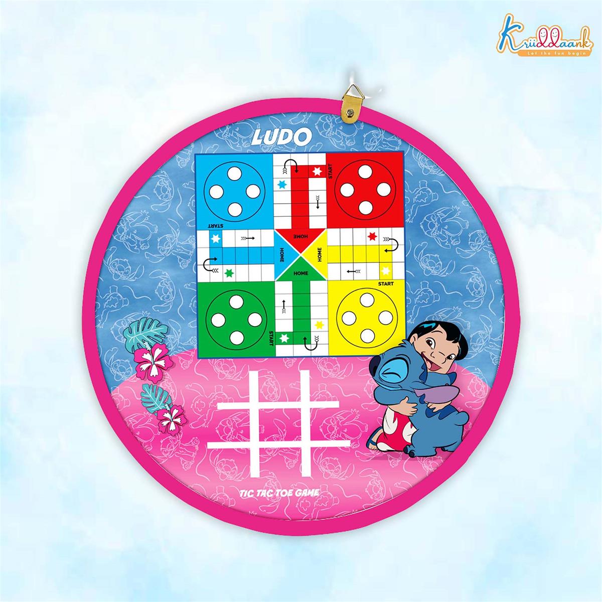 Kriiddaank Stitch 2-in-1 Flip N Play Board Game | Magnetic Dartboard & Ludo Set | Safe Indoor Game for Kids 3+ Years | Includes Magnetic Darts, Dice & Pawns | 34.2cm Double-Sided MDF Board