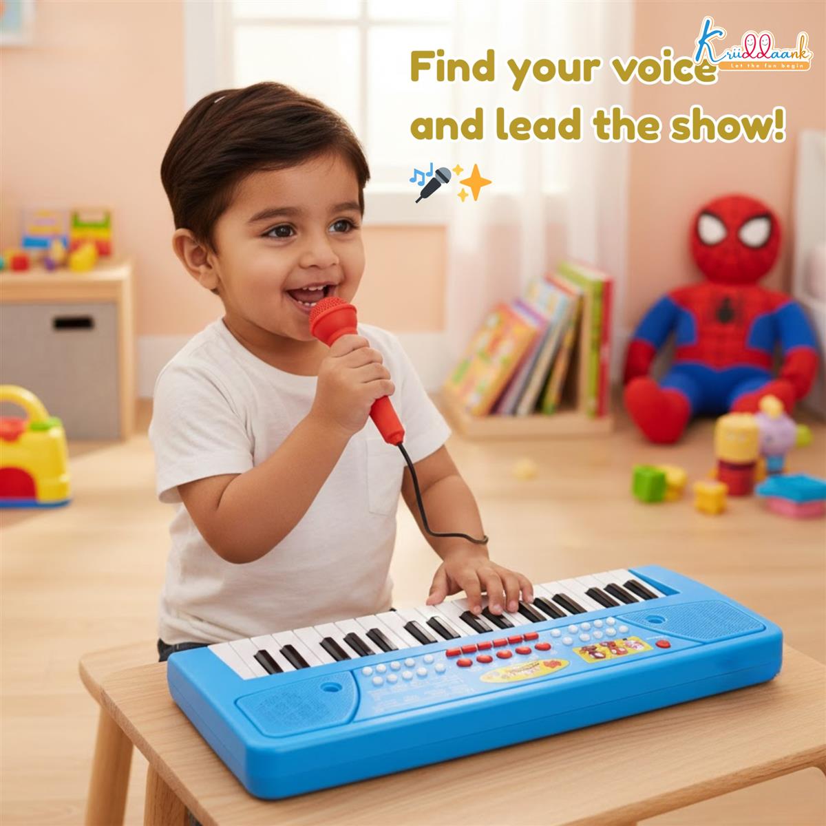 Spiderman Keyboard Piano for Kids - 37 Keys Musical Toy with Microphone, 8 Rhythms, 8 Tones, USB & Battery Powered, Learning & Educational Instrument Gift for Boys and Girls Ages 3+ (Blue)