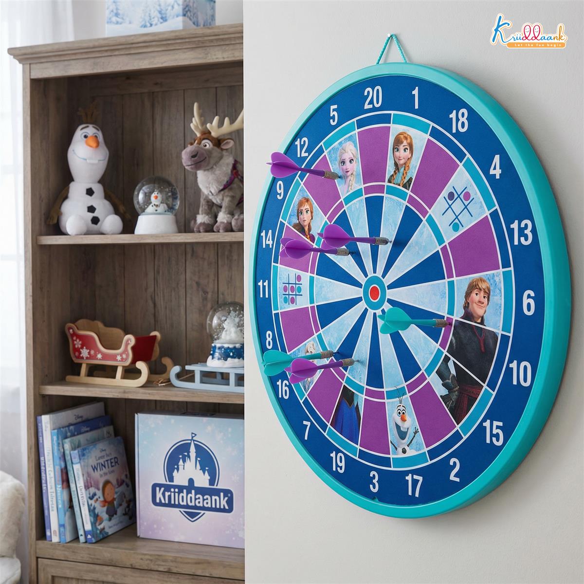 Kriiddaank Frozen 2-in-1 Double Fun Dartboard & Ludo Game for Kids - Safe Indoor Wall Target Shooting Game, Durable MDF Board, Ideal Birthday Gift for Boys & Girls 3+ Years (Multicolor)
