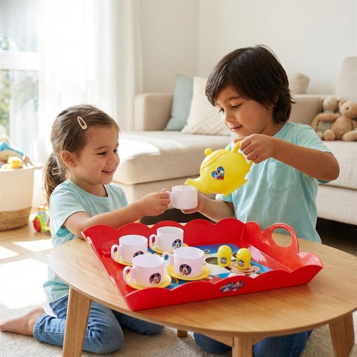 Disney Mickey Mouse Tea Playset - 12-Piece Kids Tea Party Set with Electronic Kettle, Boiling Sound & Light Effects - Educational Pretend Play Kitchen Toy for Toddlers, Boys & Girls Aged 3+ Years