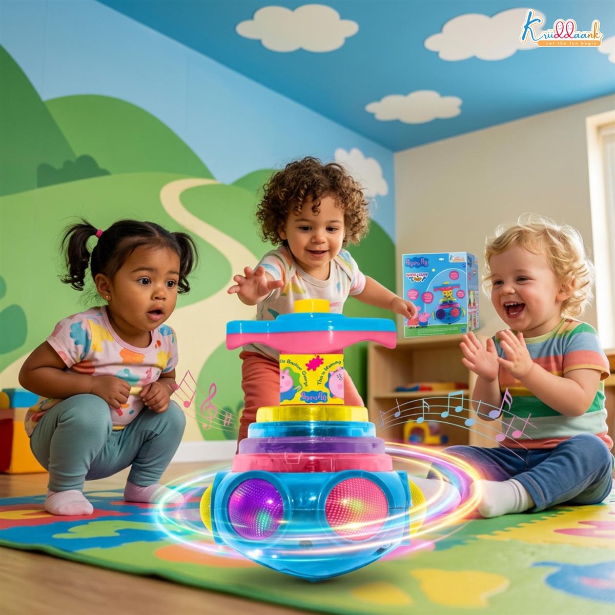 Peppa Pig Dizzy Glow Top - Musical Spinning Top Toy with LED Flashing Lights, 360 Degree Rotation Magic Spinner Lattoo for Kids Boys & Girls, Easy Twist & Play, 3+ Years (Pink)