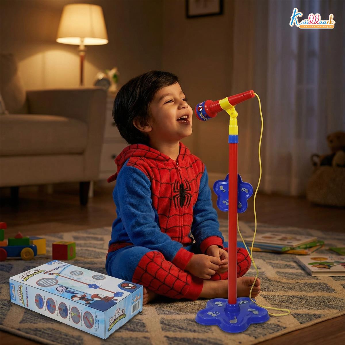 Spiderman Microphone Stand for Kids - Portable Karaoke Set with Adjustable Stand (up to 106cm), Bluetooth & USB Connectivity - Musical Singing Toy for Boys & Girls Age 3+