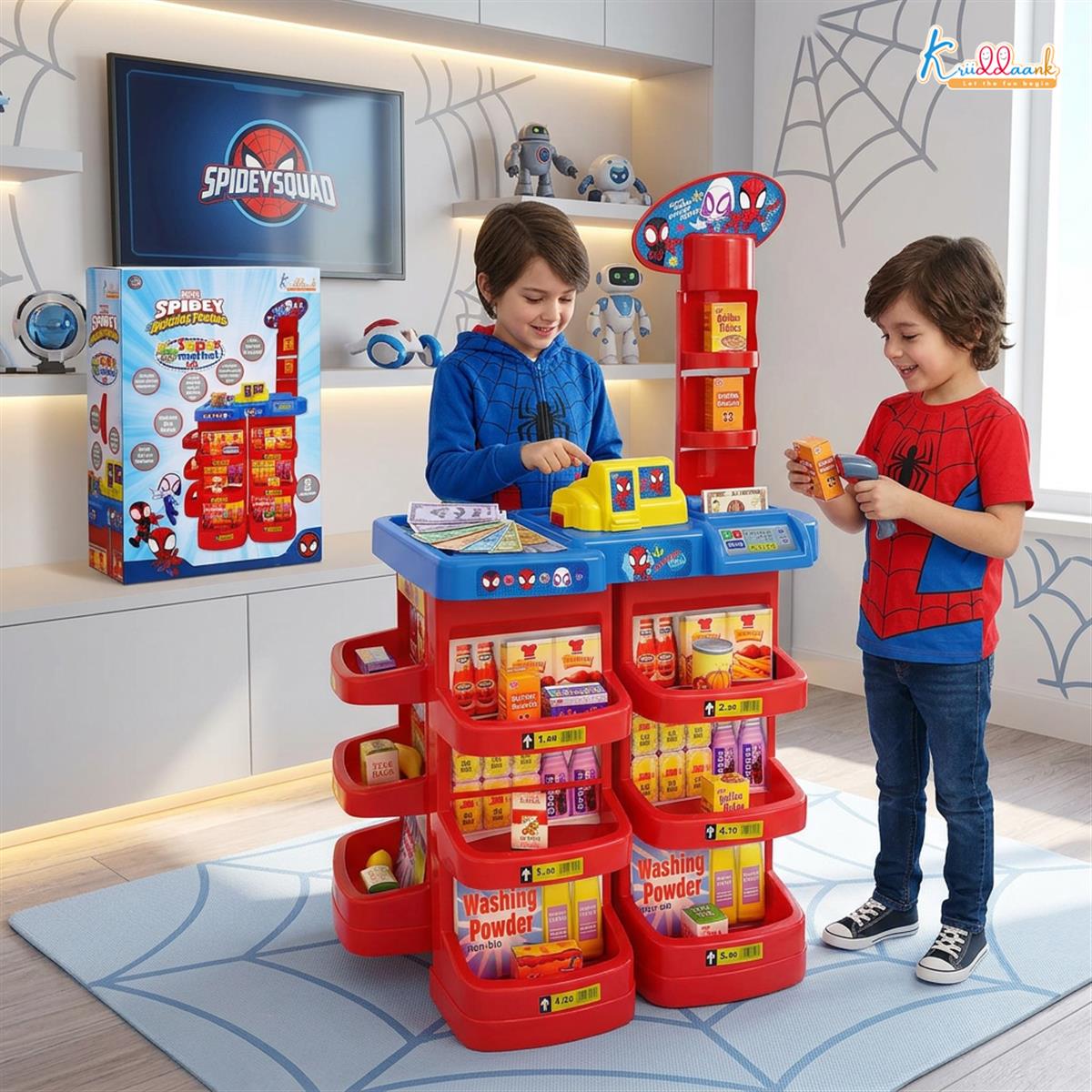 Spiderman Super Market Interactive Grocery Store Playset for Kids 5+ Years - Electronic Cash Register with Sound, Weighing Scale & 20 Shop Accessories - Marvel Avengers Pretend Play Toy, 91cm Tall