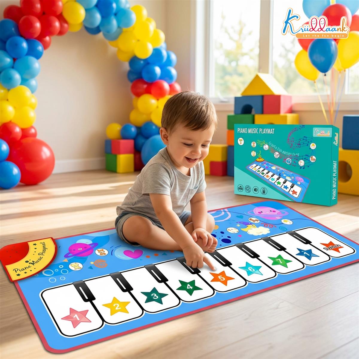 Kriiddaank Piano Music Play Mat for Kids - Interactive Musical Learning & Sensory Development Floor Mat Toy - 8 Piano Keys & 3 Function Keys - Battery Operated Educational Gift for Boys & Girls 3+