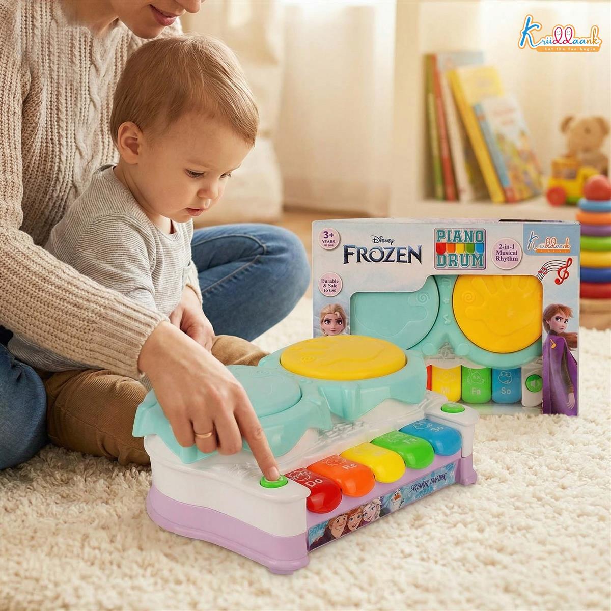 Frozen Theme Piano Drum - Elsa & Anna 2-in-1 Electronic Music Kit for Kids | Interactive Musical Toy with 3D Lights & Sound | Educational Gift for Boys & Girls Ages 3+