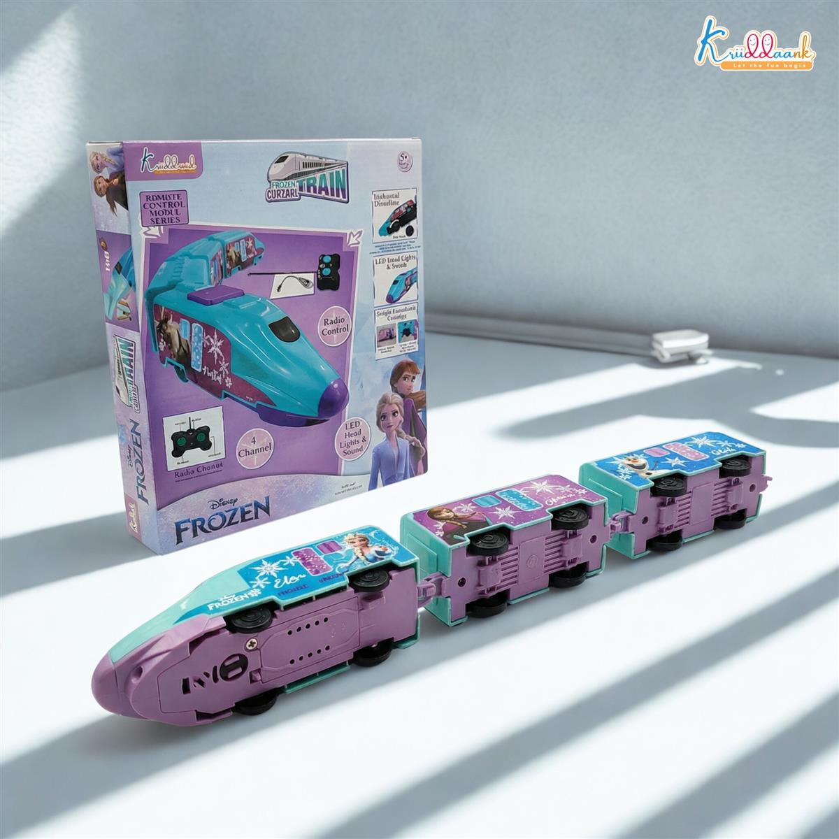 Kriiddaank Frozen Theme Remote Control Train Toy for Kids, Rechargeable EMU Express Train with LED Lights and Realistic Sounds, Turquoise Railway Toy for Boys and Girls Ages 3+