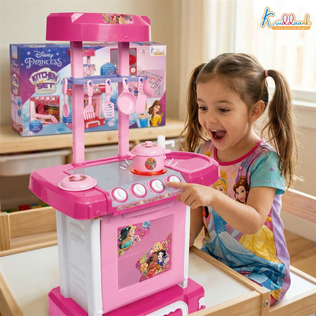 Disney Princess Theme Kitchen Set for Kids - Interactive Cooking Playset with Oven, Sink, Lights & Sounds - Pretend Play Chef Set with 18 Accessories - Pink Kitchen Toy for Girls 3+ Years