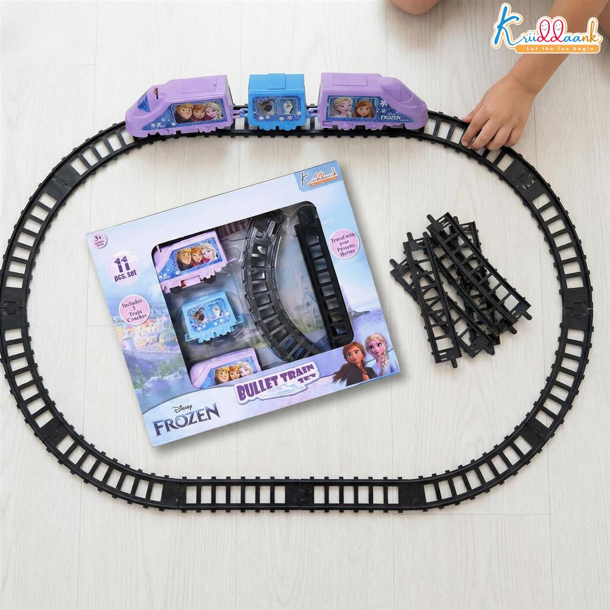 Kriiddaank Frozen Theme Train Set - Anna, Elsa & Olaf Miniature 11-Piece Interactive Playset with Sound Effects, Easy-to-Assemble Tracks & Battery Operated Engine for Kids Ages 3+