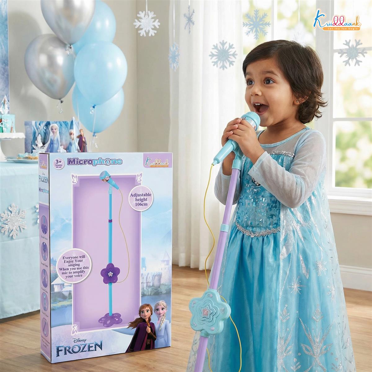 Kriiddaank Frozen Theme Karaoke Microphone with Adjustable Stand for Kids - Elsa & Anna Portable Wireless Singing Toy, Bluetooth & USB Connectivity, Educational Music Toy for Girls & Boys Ages 3+