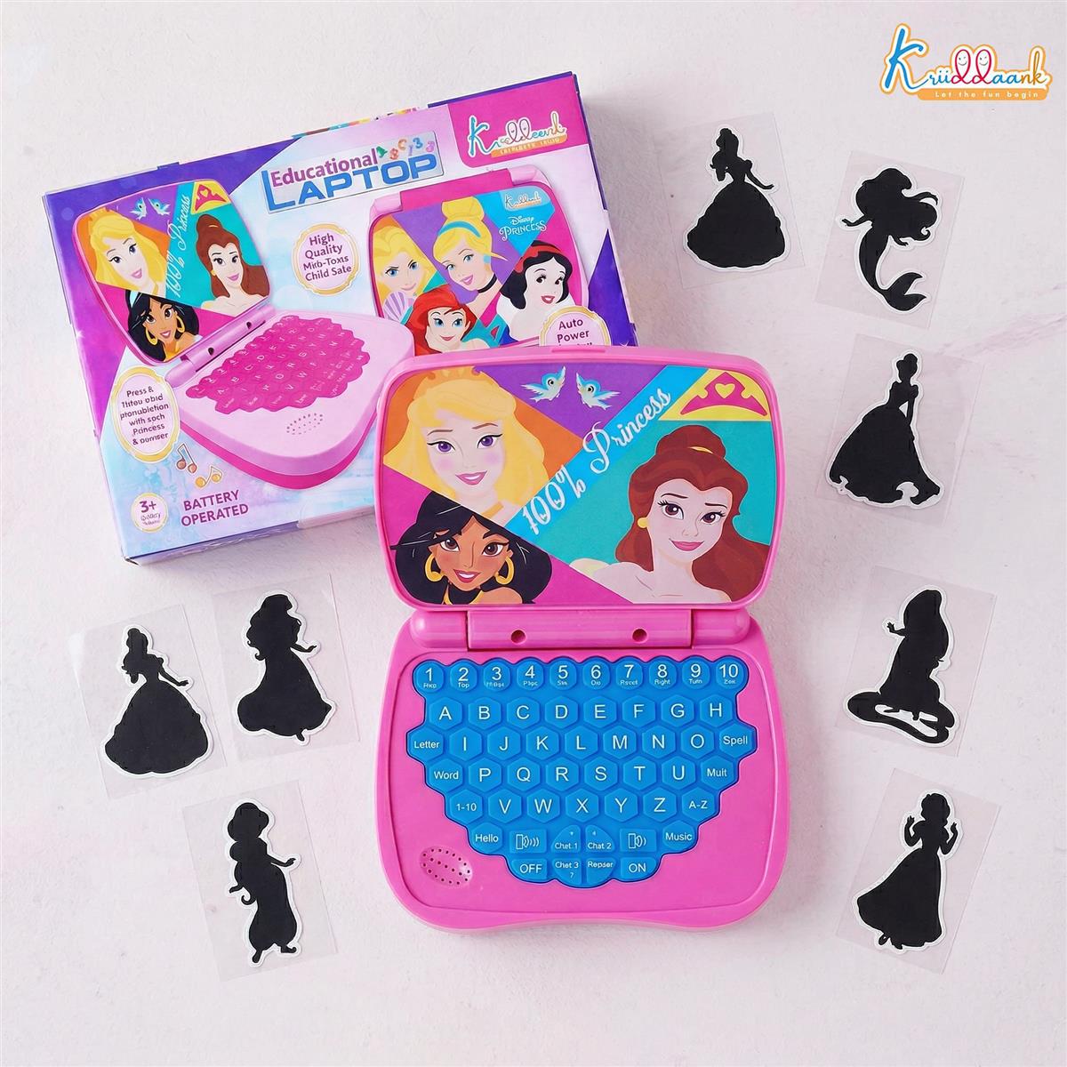 Princess Educational Laptop for Kids - Interactive ABC & 123 Learning Toy for Girls 3+ Years, Sound & Music Modes, Portable Screen-Free Educational Game, Pink Disney Princess Theme Gift
