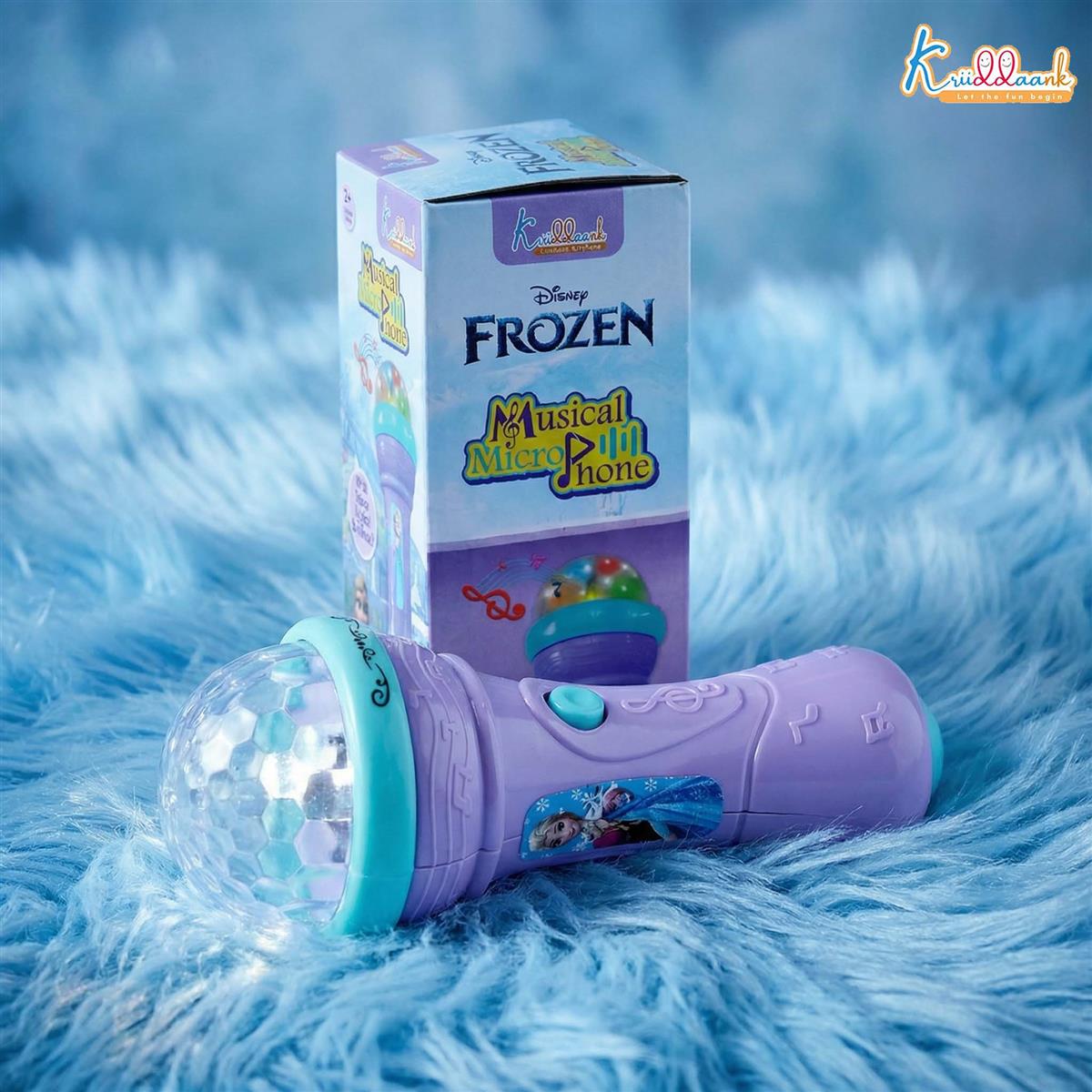 Kriiddaank Frozen Theme Musical Microphone for Kids - Elsa & Anna Singing Karaoke Toy with Rotating Disco Projection Lights & Music, Interactive Educational Toy for Toddlers 3+ Years (Blue)