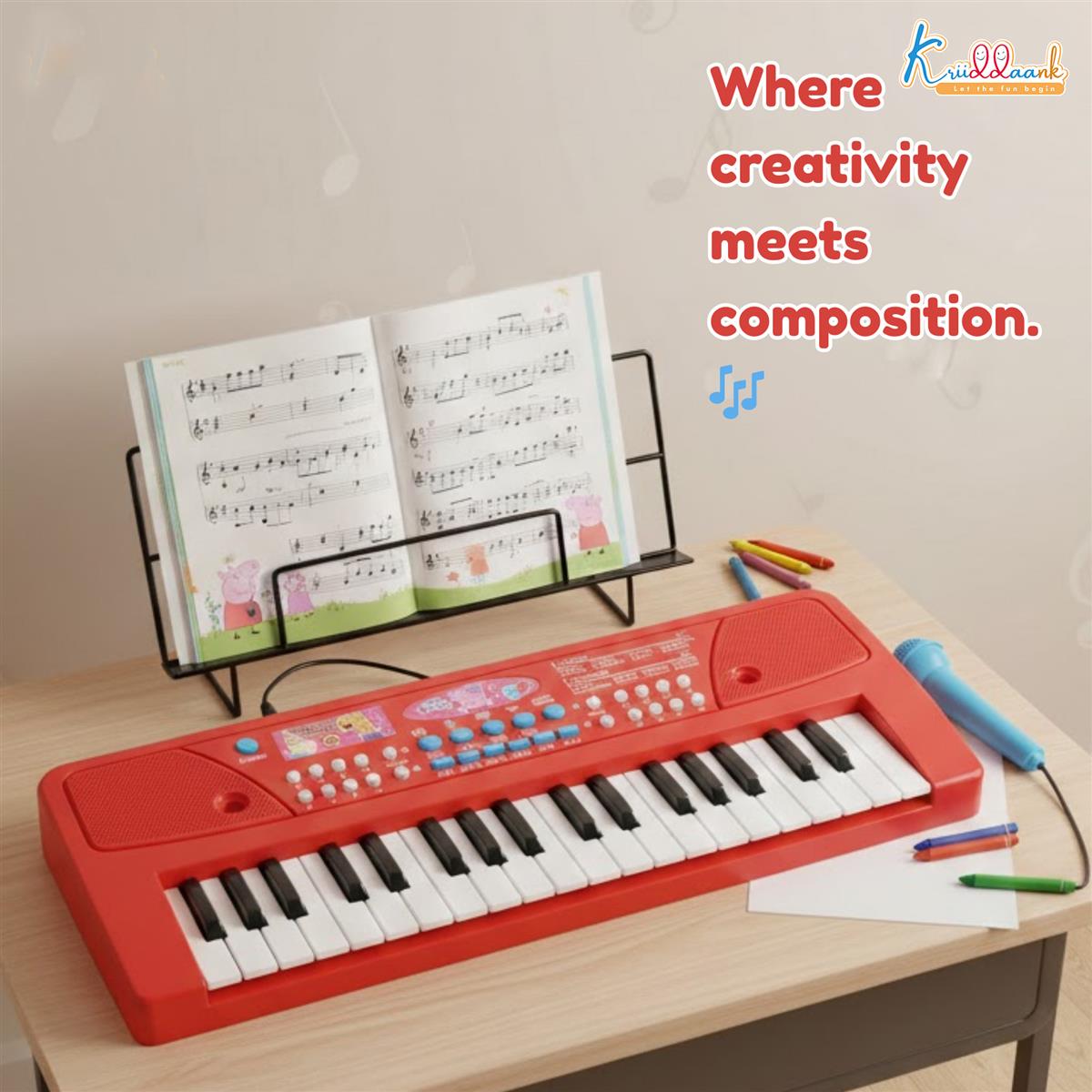 Peppa Pig Theme Musical Keyboard Piano for Toddlers with Microphone & USB - Educational Learning Toy for Kids 3+ Years - 8 Rhythms, 8 Instrument Sounds, Non-Toxic & Child Safe (Pink)