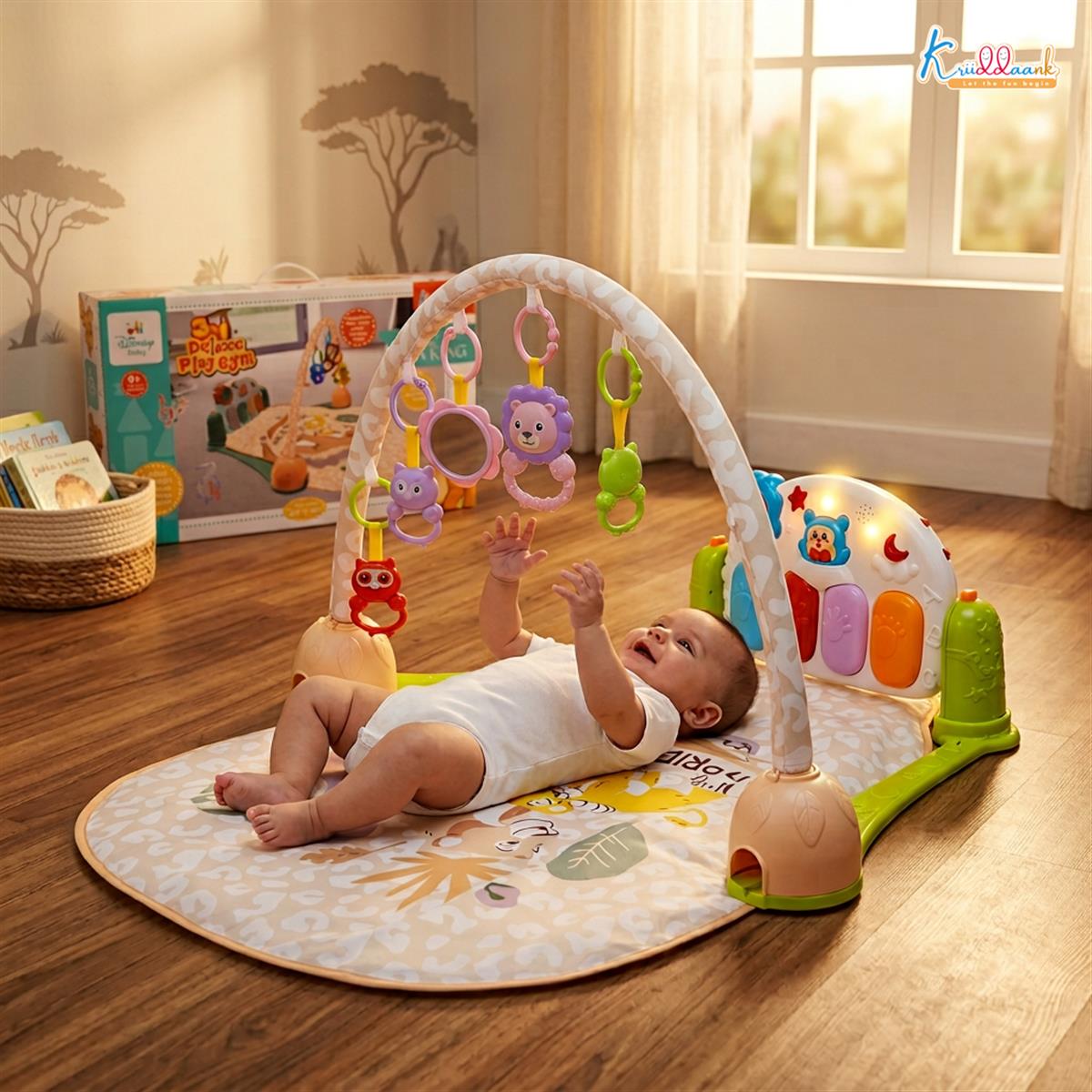 Lion King Theme Musical Baby Gym with Hanging Toys for Infants | Activity Play Mat with Piano Keyboard, Lights, Music & Rattles | 0-3 Years | Developmental Tummy Time Gym for Boys & Girls