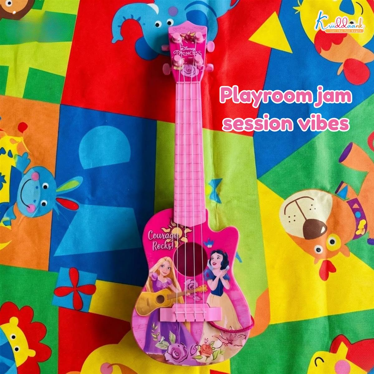 Disney Princess Theme 4-String Toy Guitar for Girls - Small Educational Musical Instrument for Kids Age 3+ - Lightweight & Safe Design - Ideal Birthday Gift for Aspiring Musicians