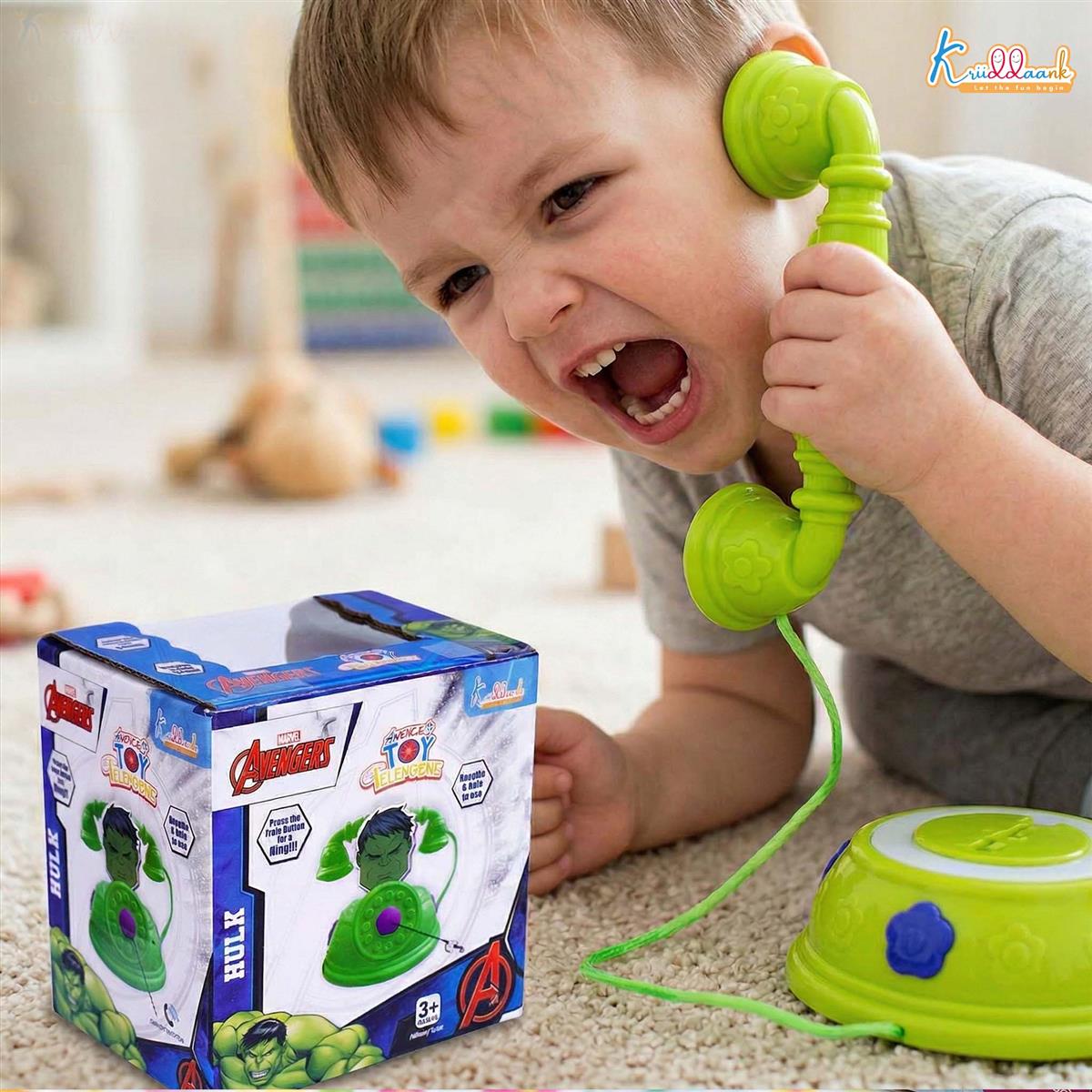 Marvel Hulk Theme Toy Telephone for Kids - Superhero Play Phone with Sound Effects & Music | Interactive Educational Learning Toy for Toddlers 3+ Years Old | Safe & Durable Marvel Avengers Gift