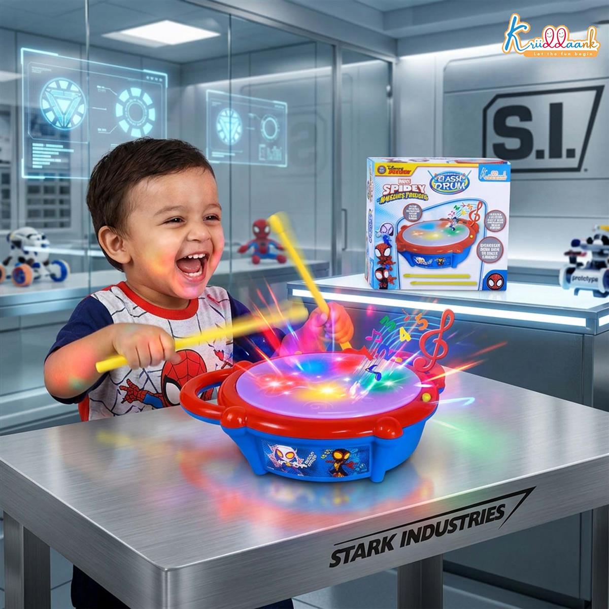 Marvel Spiderman Theme Flash Drum for Kids - Interactive Musical Toy with 5-Color 3D Lights & 9 Songs - Superhero Gift for Boys & Girls 3+ Years - Safe, Educational & Engaging Play