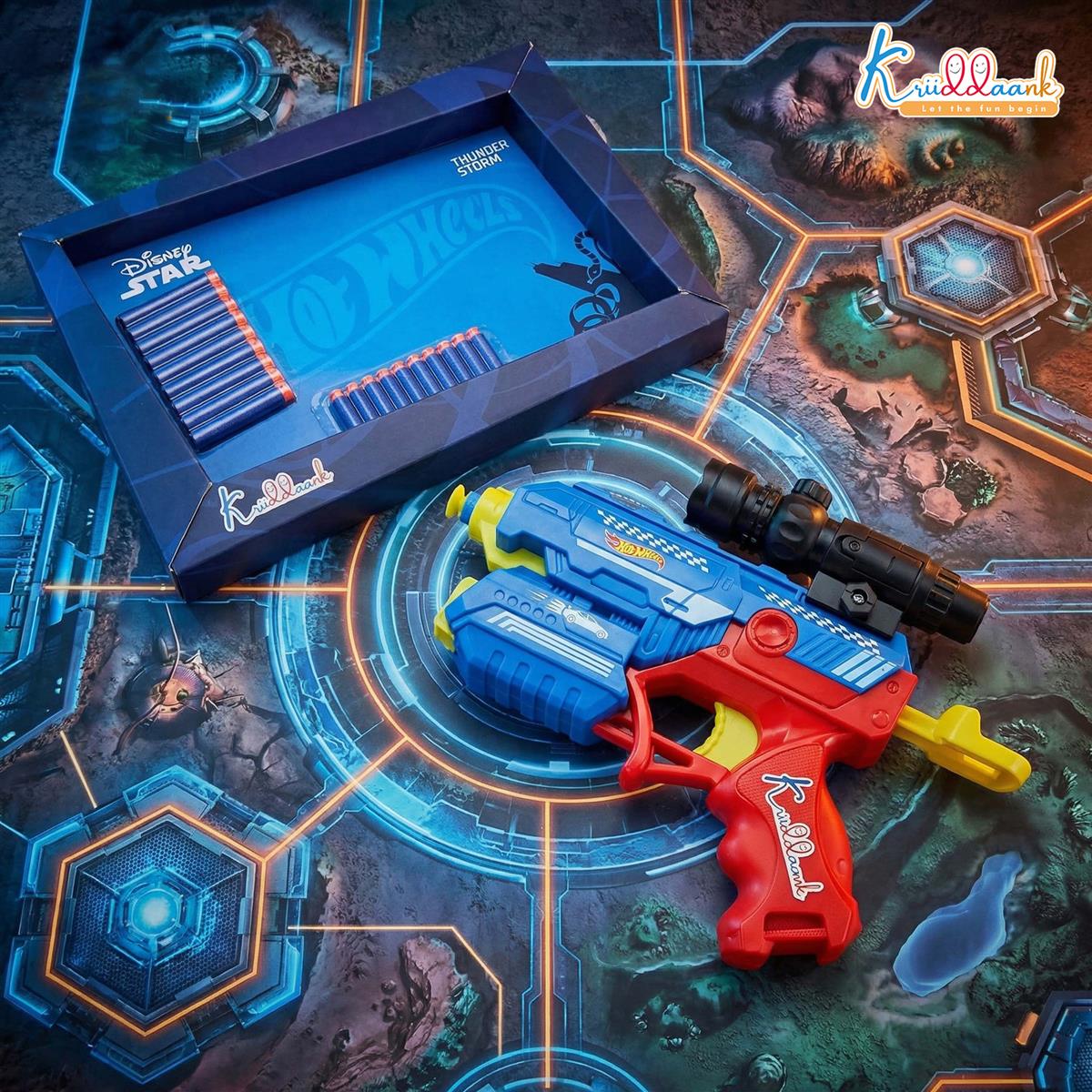 HW Thunder Storm Strike Blaster Toy Gun with Laser Pointer & 10 Soft EVA Darts, High-Velocity Multi-Mode Shooting System, Safe Action Play for Kids 4+ Years, Blue