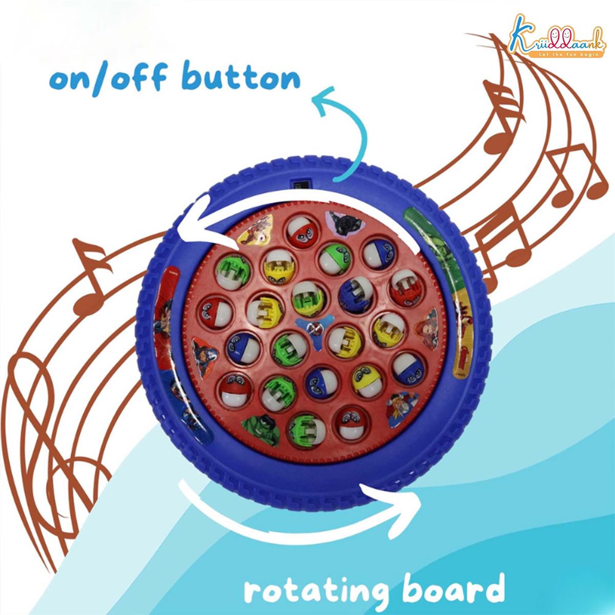 Avengers Musical Fishing Game for Kids - Electronic Rotating Board with 45 Fishes & 4 Poles, Battery Operated Interactive Educational Toy for Boys & Girls Age 3+ Years (Red Ocean Theme)