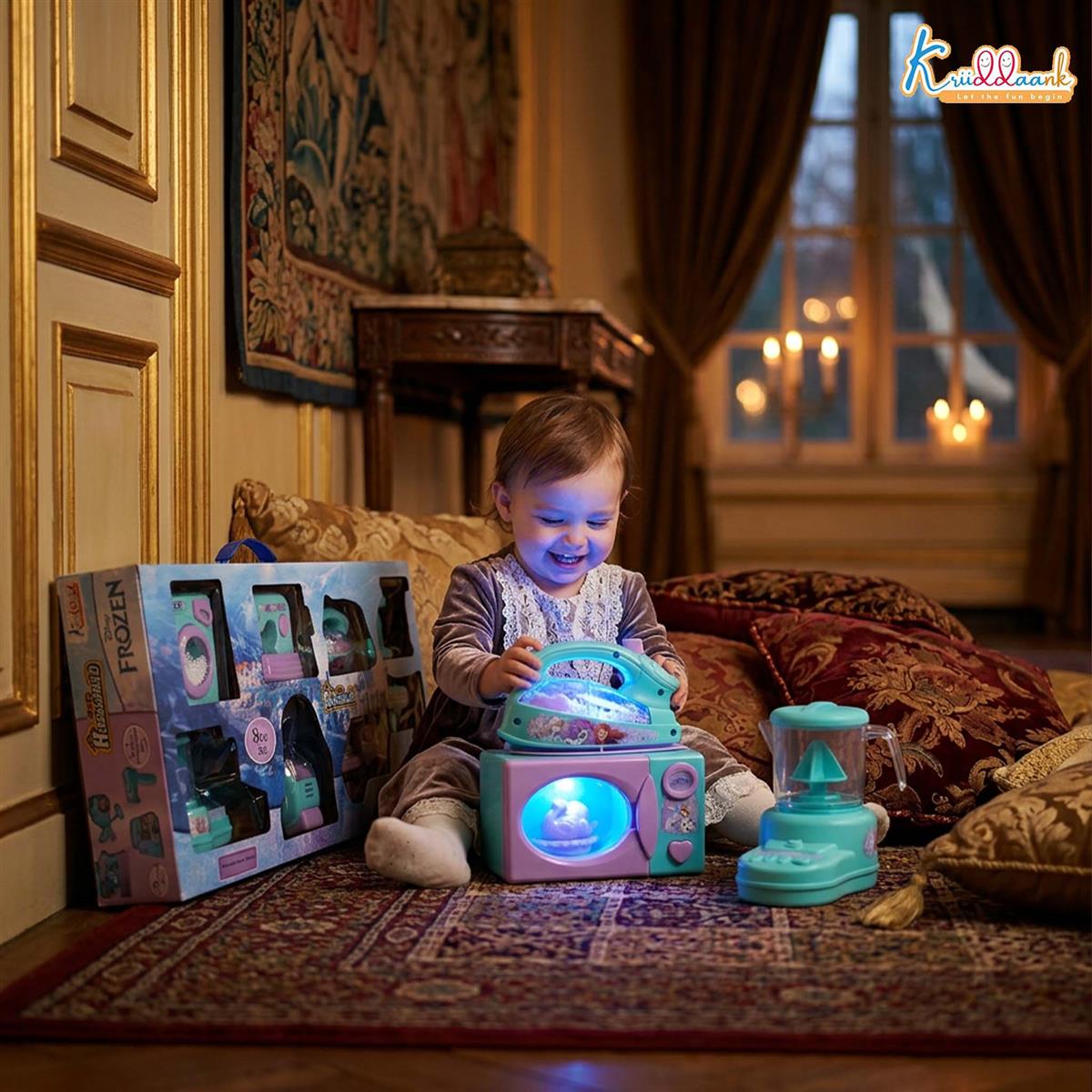 Frozen Theme 8-Piece Household Role Play Toy Set for Kids - Interactive Home Appliances Kit including Washing Machine, Vacuum, Microwave & Sewing Machine - Educational Pretend Play for Ages 3+
