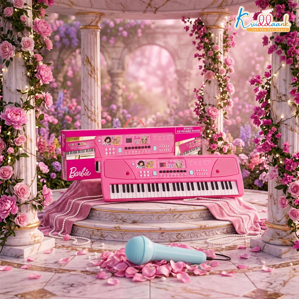 Barbie Kids Keyboard Piano - 61 Key Digital Electronic Organ for Girls with Microphone, 16 Instrument Sounds, 10 Rhythms, Dual Power (USB/Battery), Musical Educational Toy for Ages 3+ (Pink)
