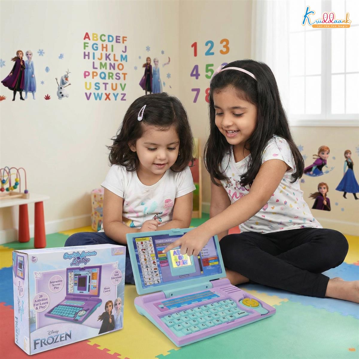 Frozen Educational Laptop for Kids - Interactive Learning Toy for Girls Age 3+ with 20 Activities, Mouse Control, Learn Alphabet, Numbers, Words, Games, Music & Logic - Turquoise Blue