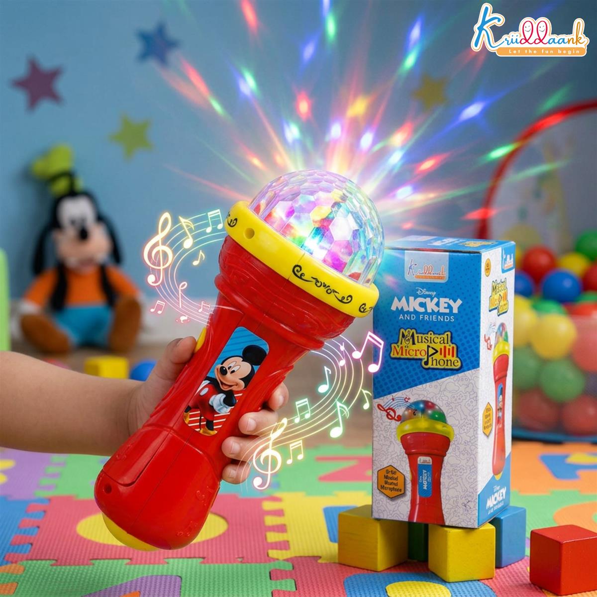 Disney Mickey Mouse Theme Musical Microphone Karaoke Toy for Kids with Disco Projection Lights & Music - Educational Battery Operated Interactive Toy for Boys & Girls Ages 3+
