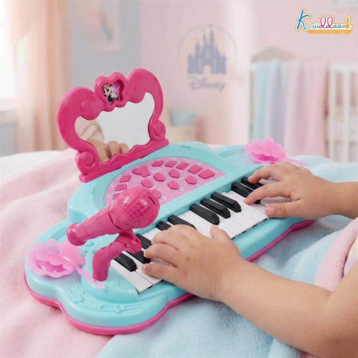 Minnie Theme Musician Music Set - 25 Key Piano with Microphone & Karaoke Function, 5 Percussion Instruments, Sound Effects & MP3 Connection, Educational Musical Toy for Girls 3+ Years, Pink