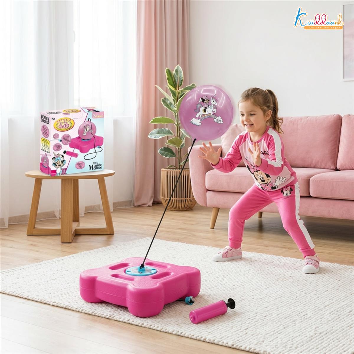 Disney Minnie Mouse Reflex Soccer Ball Solo Training Kit - Indoor & Outdoor Soccer Trainer with Rebound Action - Portable Sports Play Set for Kids & Toddlers Age 3+ - Pink