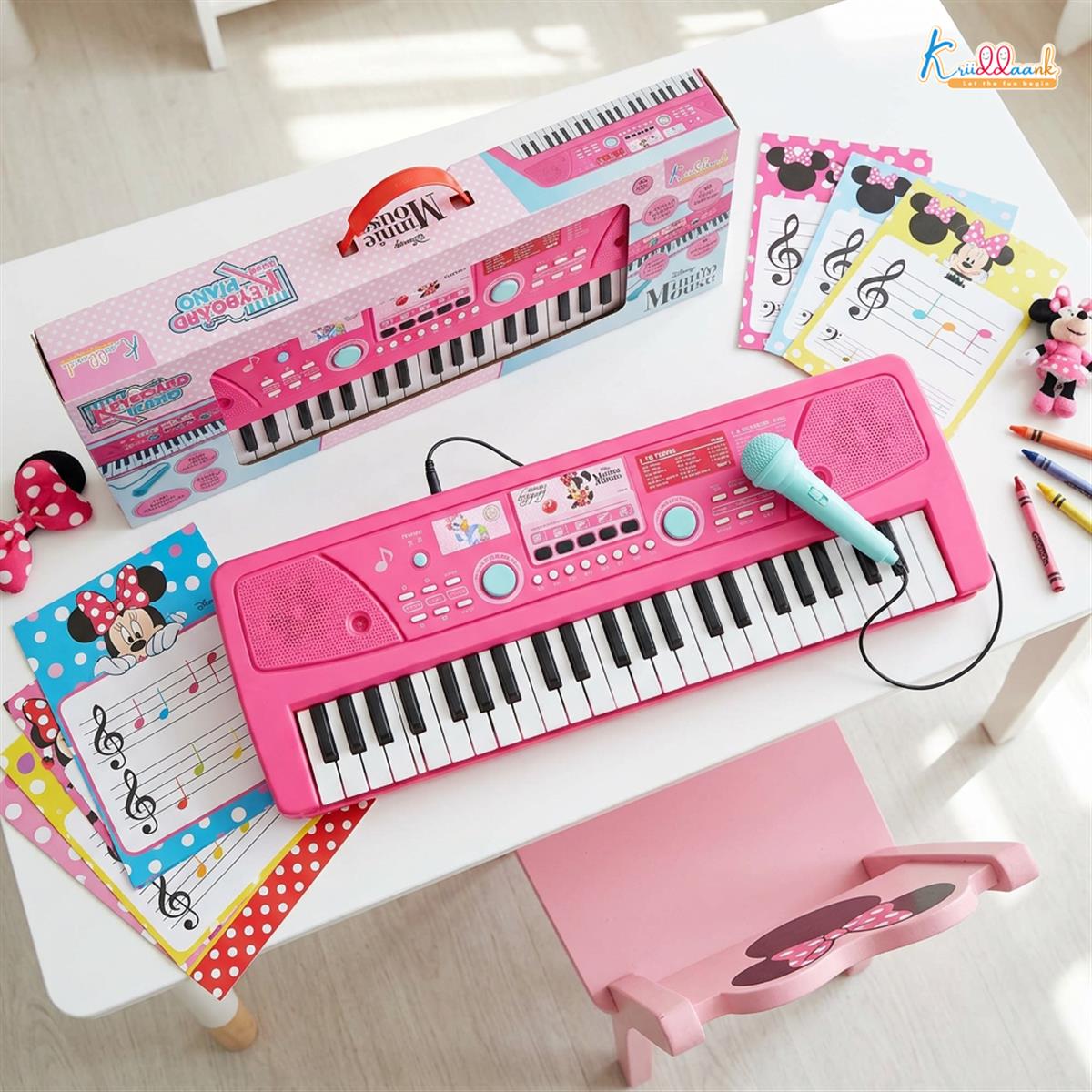 Kriiddaank Minnie Keyboard Piano 500 for Kids - Portable Electronic Musical Toy with Microphone, 8 Instrument Sounds & 16 Rhythms, Early Learning Gift for Girls 3+ Years, Pink