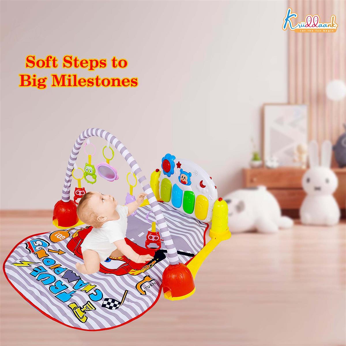 Disney Cars Theme Musical Baby Gym for Infants â€“ Activity Play Mat with Kick & Play Piano Keyboard, Lights, Music & Hanging Rattles, Developmental Sensory Toy for Boys & Girls (0-3 Years)