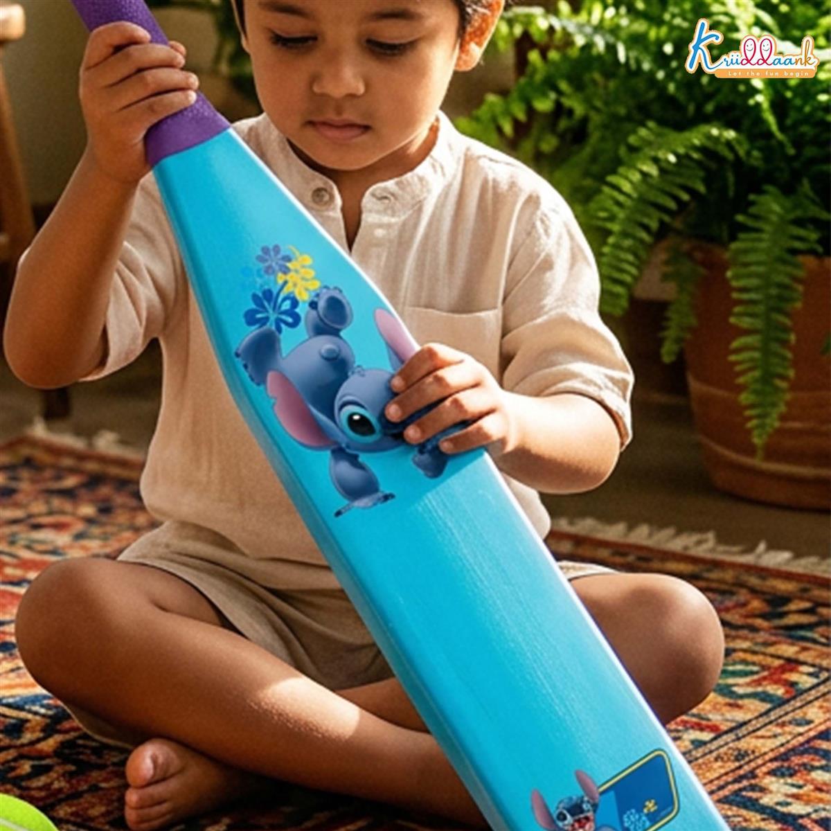 Kriiddaank Stitch Master Blaster Cricket Bat & Ball Set - Stitch Theme Lightweight Plastic Bat with Graphics for Kids, Boys & Girls Aged 3+ Years - Perfect for Indoor & Outdoor Play