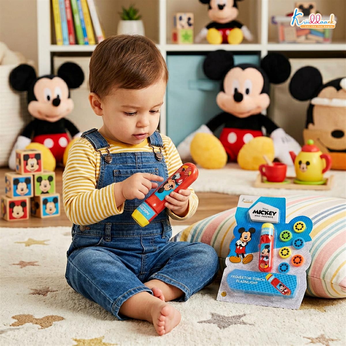 Disney Mickey Mouse Projector Torch for Kids - Portable Handheld Storytelling Flashlight with 3 Slides & 24 Images, Bedtime Night Light & Educational Learning Toy for Boys & Girls 3+ Years