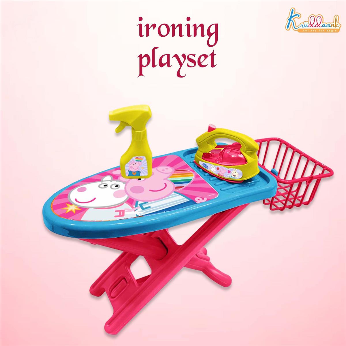 Hasbro Peppa Pig Iron Playset - Kids Laundry & Ironing Board Toy with Lights & Sound - Interactive Dollhouse Appliances for Girls Age 3+ - Includes Iron, Basket, Stand & Hanger (8 Pcs)